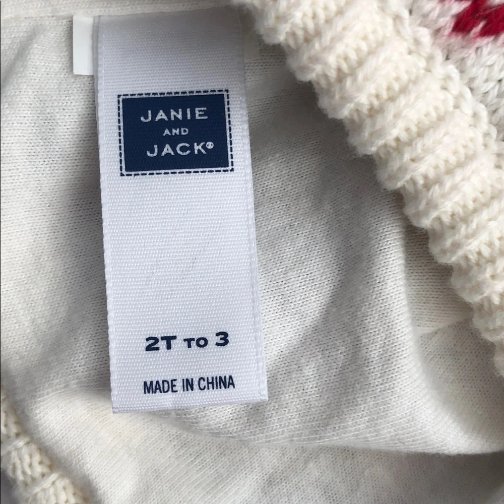 Janie and Jack Fair Isle Cotton Knit Pompom Beanie and mittens Size 2T-3